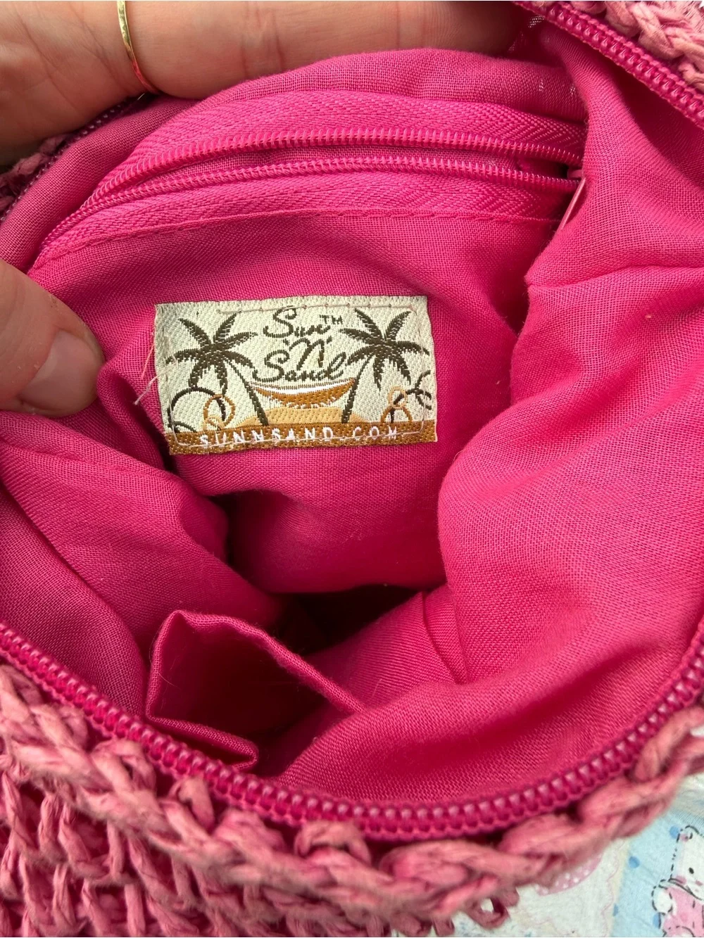Sun ‘N’ Sand Pink Crochet Crossbody Bag with Beaded Strap